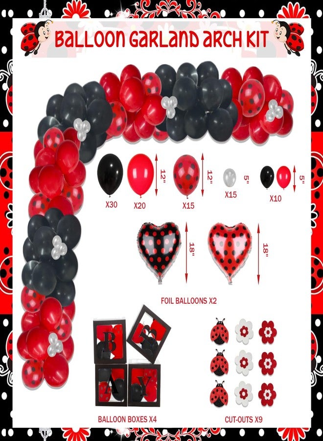 Fiesec 125 PCs Ladybug Baby Shower Decorations, Fiesec Ladybug Baby Shower Supplies Welcome Little Ladybug Backdrop Balloon Garland Banner Tablecloth Cake Topper Walking Balloon Polka Dots Heart Flower - Image 5